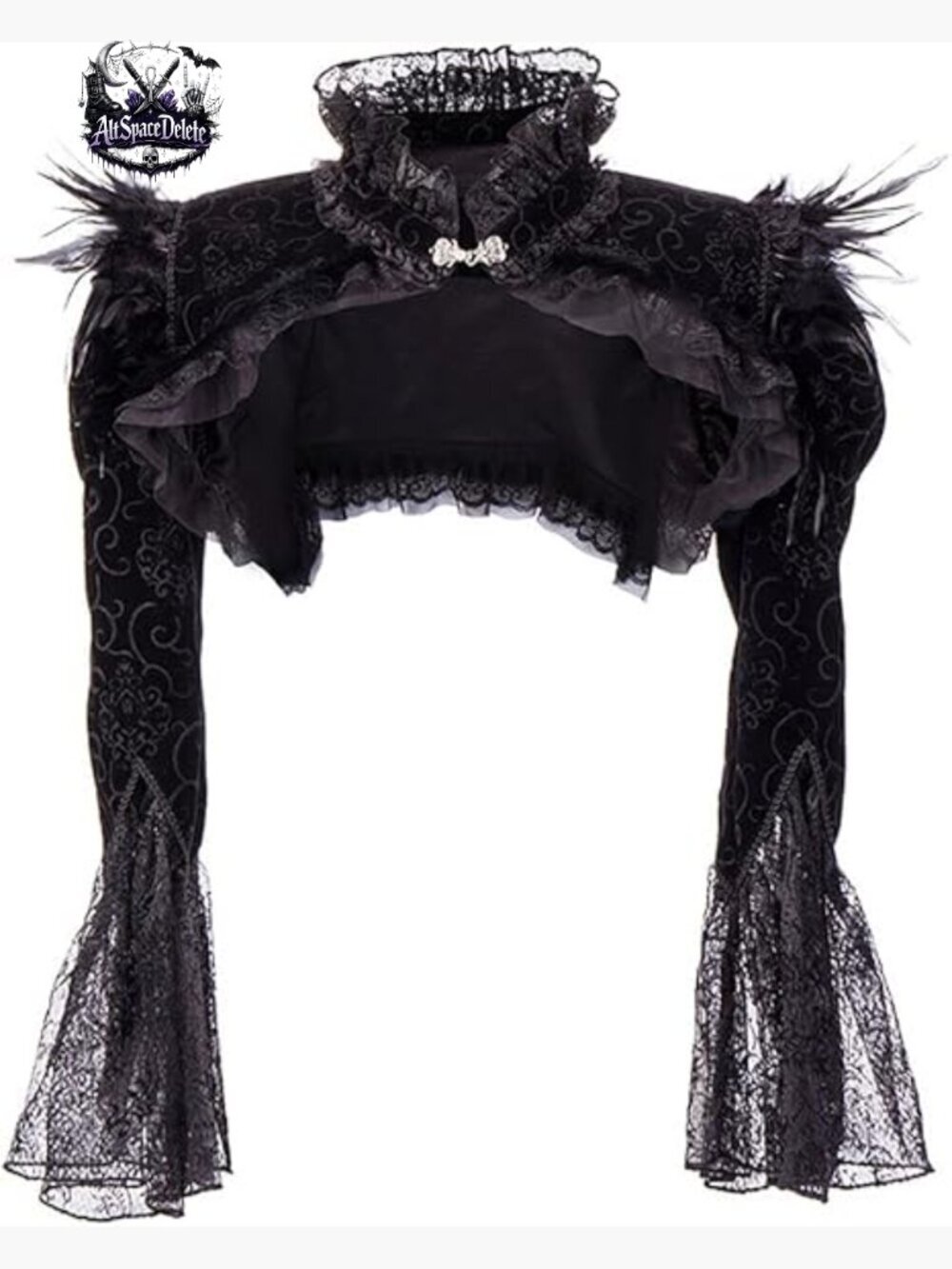 Steampunk Feather Lace Jacket Shrug Flannel Long Sleeve Vintage Bolero